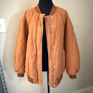 Women's Zip Up Long Sleeve Puffer Quilted Jacket Fall Coats Casual Orange Brown